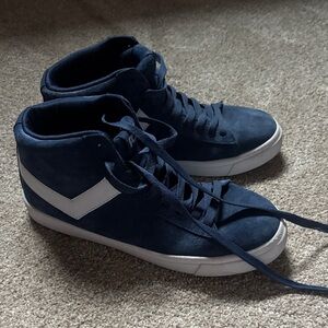 Pony Navy and White High-Top Sneakers